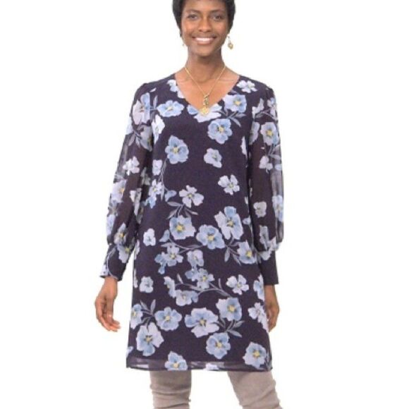 Cabi 4018 Ellery Long Sleeve Floral Dress in Royal Flower Size Small - Picture 1 of 11